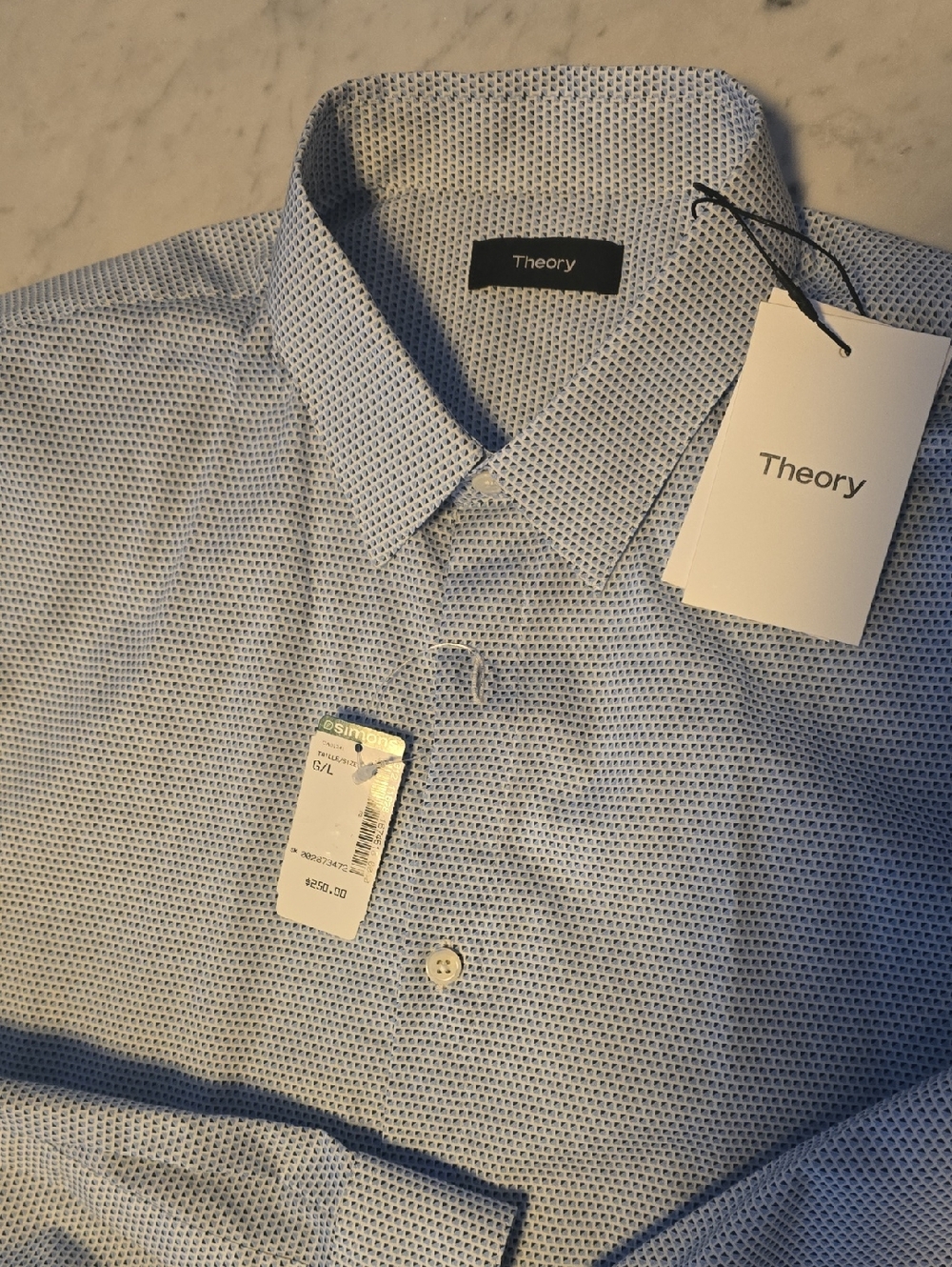 Theory Men's Light Blue Micro-Textured Dress Shirt